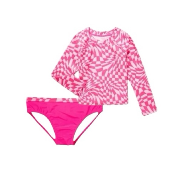 Pink Chevron Rashguard Swim Set - Picture 1 of 12